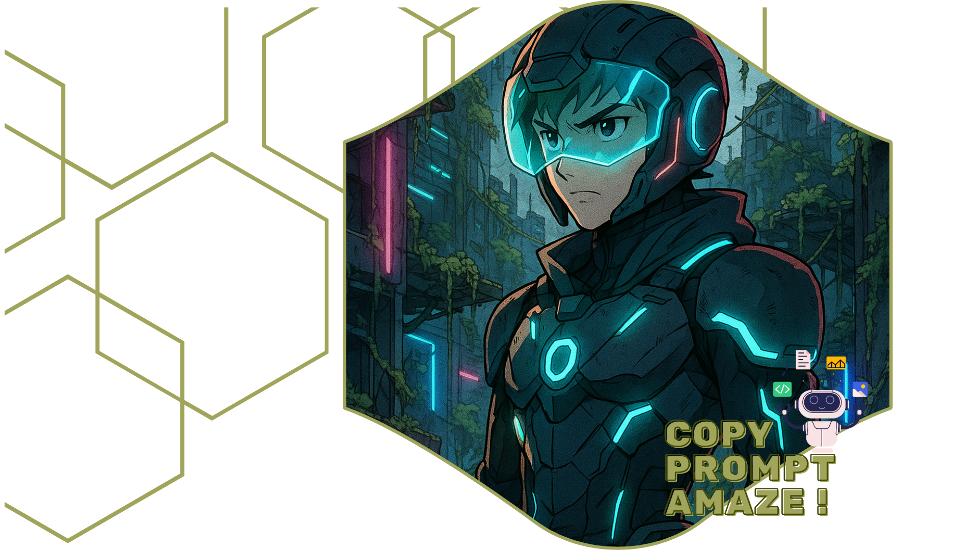 Prompt ChatGPT - Guerrier Cyberpunk dans un monde post-apocalyptique verdoyant