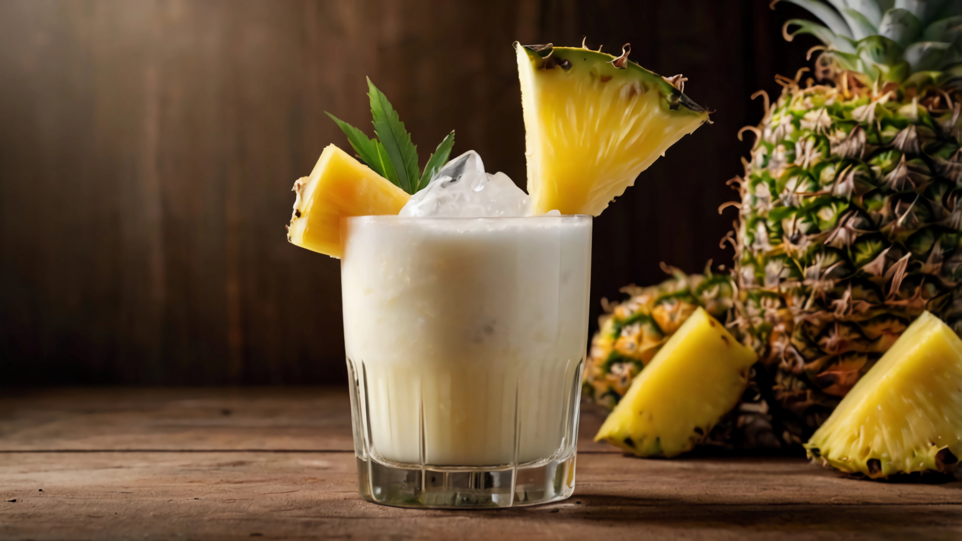 Pina colada tropical cocktails on beach resort background with copy space